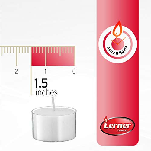 Lerner Clear Tea Lights Candles Bulk - Long Burning 8 Hour Clear Cup Tealight 50 Pack - Consistent Smkless Clean Burning - Holiday, Wedding, Spa, Emergency and Home Decoration Candles