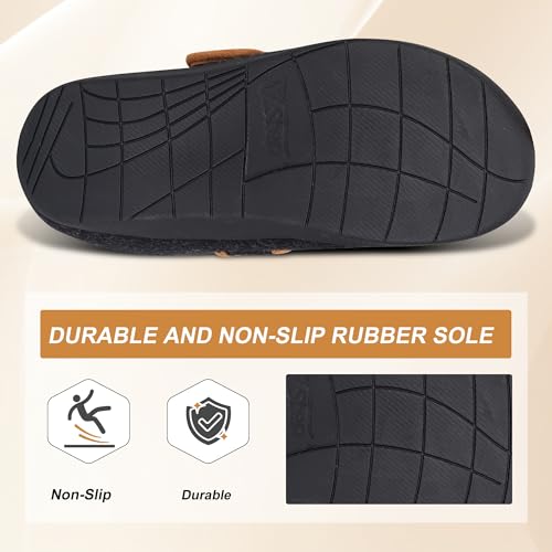 V.Step Orthopedic Slipper with Arch Support for Women Men，Wide Slip on House Shoes for Plantar Fasciitis Pain Relief Adjustable Strap Slipper with Indoor Outdoor Soft Velvety Cotton Lining Moccasin3