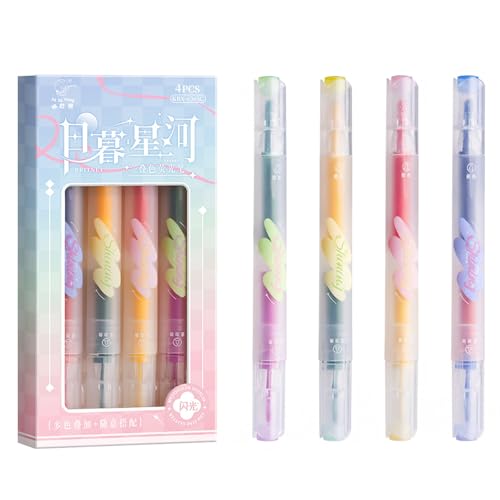 Nurila 4 Stück Textmarker, Doppelte Stiftspitze Textmarker Pastell, Aesthetic Highlighter Pen, Text Marker für Arbeitszimmer, Büro, Tagebuch, Notizbuch, Handgeschriebene Zeitung