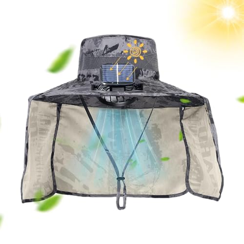 Samuliy Sombrero de abanico solar de ala ancha, sombrero de protección solar transpirable, sombrero de sol para exteriores con sombrero de ventilador solar, sombrero de protección solar para mujeres,