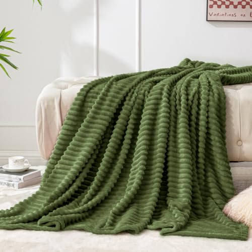 Image of BEDELITE Fleece Throw Blanket for Couch - 3D Ribbed Jacquard Soft and Warm Decorative Fuzzy Blanket - Cozy, Fluffy, Plush Lightweight Moss Throw Blankets for Bed, Sofa, 50x60 inches