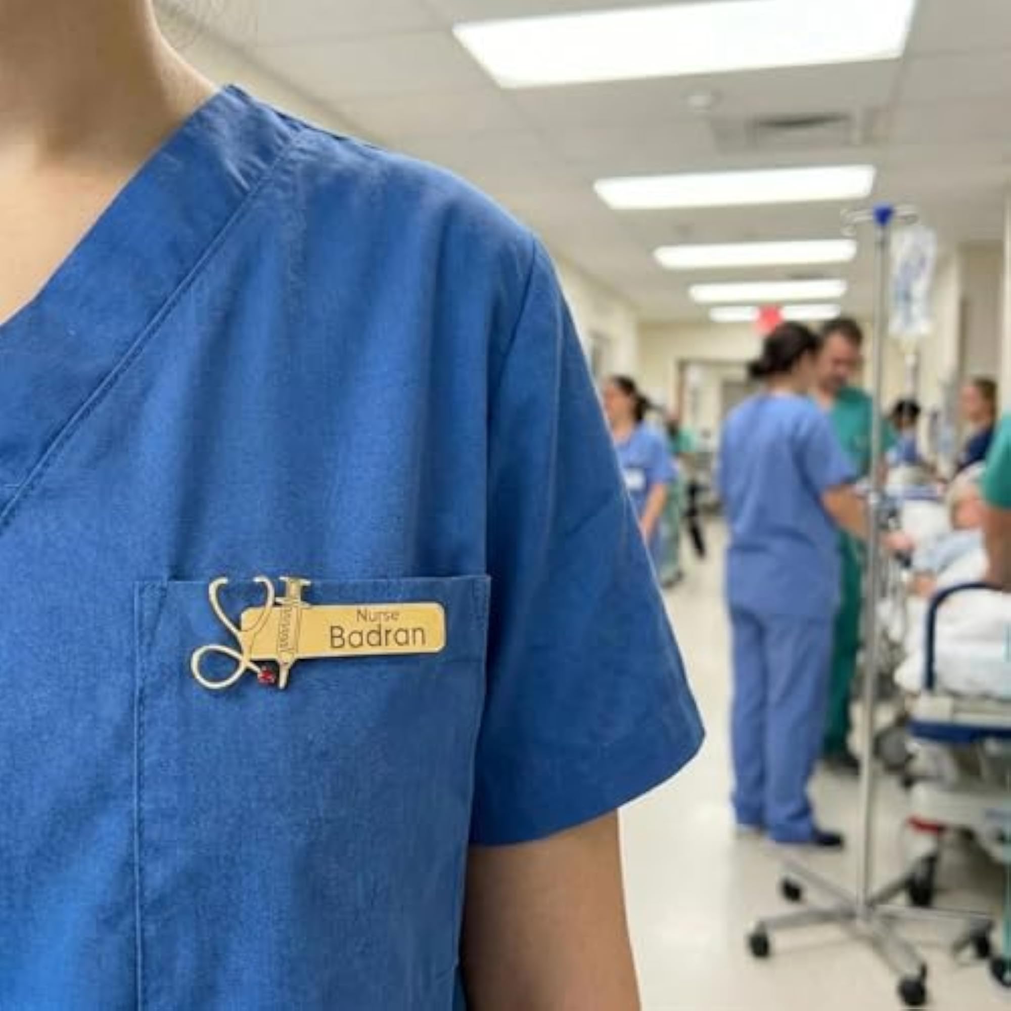 Personalised Nurse Name Brooch Pin with Stethoscope Design