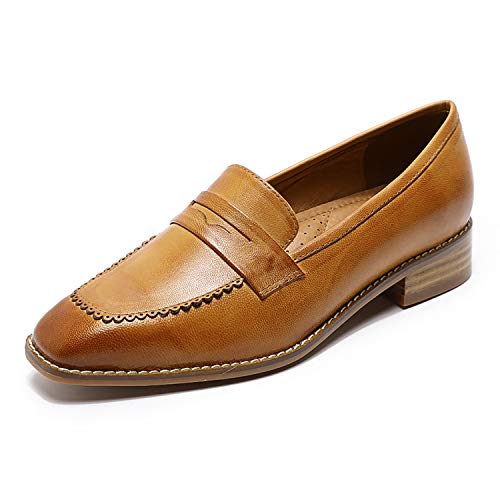 Image of Mona flying Womens Leather Square Toe Penny Loafer Slip on Flat Office Shoe