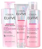 L'Oréal Paris Elvive Glycolic Gloss Zestaw do Włosów Porowatych - Odżywka 150 ml, Szampon 200 ml, 5 Minut 200 ml - Intensywny i Trwały Połysk - 3 Butelki