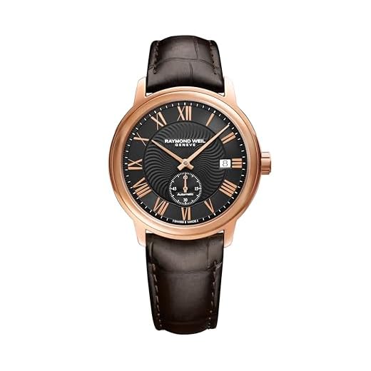 Raymond Weil 2238-PC5-00209 Men's 'Maestro' Swiss Automatic Stainless Steel l with Rose Gold PVD Plating Leather Strap Watch, Brown