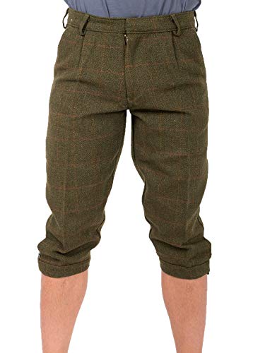 Country Classics Mens Tweed Breeks Trousers Long Leg Length, Dry Clean Only- Green-Check - 36