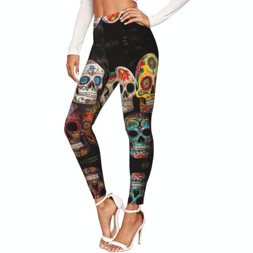 Leggings para mujer Sugar Skulls pantalón de entrenamiento suave elástico gimnasio y fitness