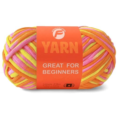 Image of 3.5Oz /120yds Beginner Easy Yarn for Crocheting and Knitting;Worsted-Weight Medium #4;Cotton Blend Yarn for Beginners Amigurumi DIY (Sunglow, 1 Skein)