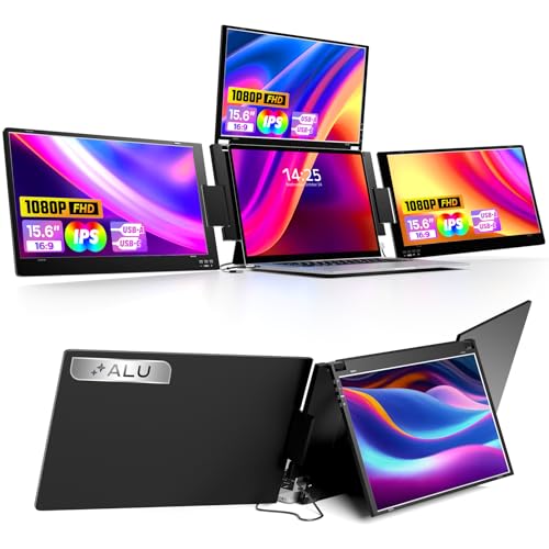 KPKUE Laptop Bildschirm erweiterung, 15,6 Zoll FHD Alu Faltbarer 3 Monitore