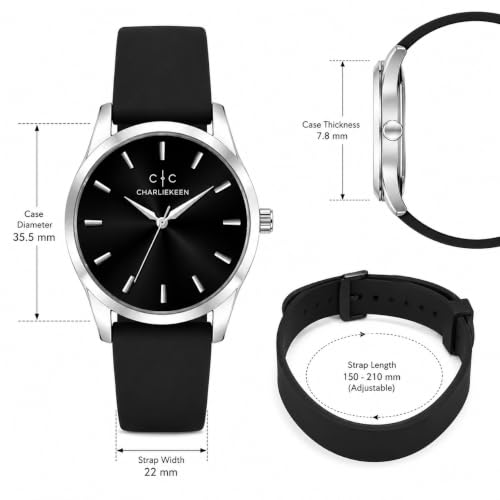Image of CHARLIEKEEN Analog Watch with Black Dial and Silicone Strap | Minimalist Dial, Gift Box Included, Index Hour Markers, Analogue Display, Unisex Design