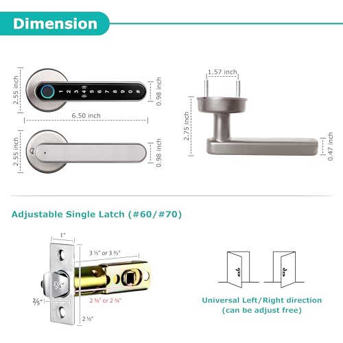 [Upgrade] Smart Lock,CATCHFACE Fingerprint Door Lock TTLock Smart Door Knob Smart Door Handle Digital Door Lock Fingerprint/Code/Card/Key-Ideal for Front Door Hotel Office Office - Thumbnail 6