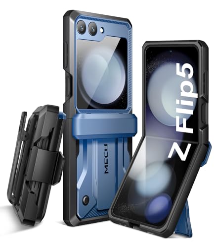 TONGATE for Z Flip 5 Case with Kickstand & Belt-Clip, [Hinge Protection Cover][Bulit-in Screen Protector] Military Grade Shockproof Phone Case for Samsung Galaxy Z Flip 5 5g 2023, Blue