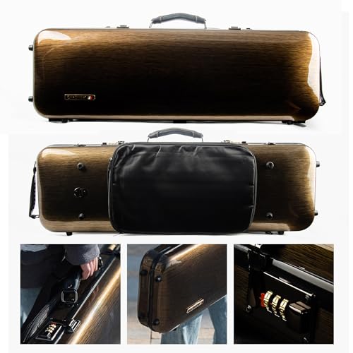 4/4 Full Size Violin case High-Strength Carbon Fiber Rectangular Violin Music Bag With Combination Lock and Extra Bag Golden Violin Hard Case (VB-Square-Golden spot)