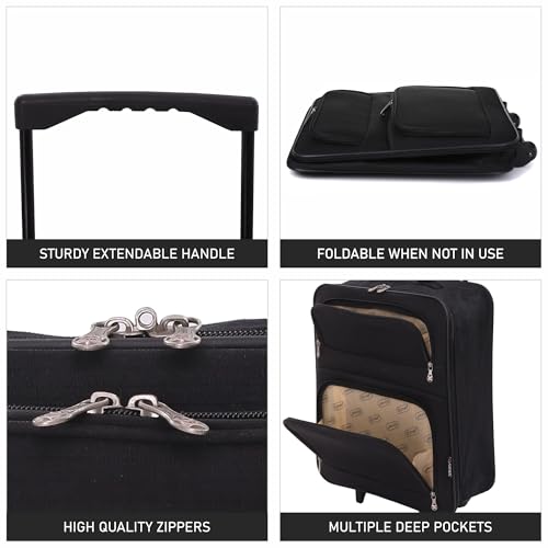 5 Cities Easyjet Ryanair 55x40x20cm Folding Cabin Bag Hand Luggage Carry On Suitcase, 2 Wheels, Black - Image 2