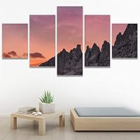 SIGNWIN 5 Panel Canvas Wall Art Coastal Orange Photography Relax/Calm Romantics Sunset Warm for Home Decorations Ready to Hang - 60