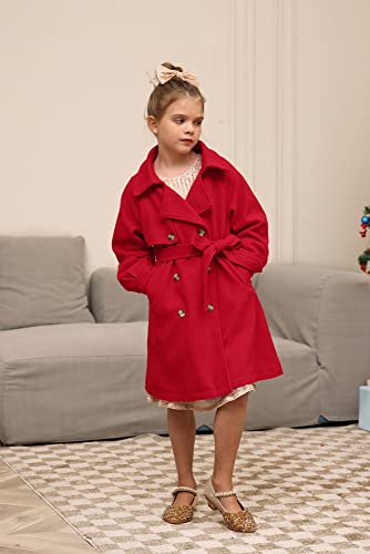 GRACE KARIN Girls Dress Coat Lapel Wool Blend Long Winter Jackets with Pockets Belt 6-14Y3