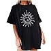 Maglietta da donna oversize, con stelle, sole, luna, elegante, casual, girocollo, a maniche corte, per adolescenti, ragazze, comoda, basic, Aesthetic E-Girl Hip Hop Streetwear, Nero , XXXL