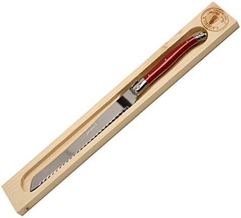 (D French Hand Made Bread cutlery in Wood Box, Vintage (Red)