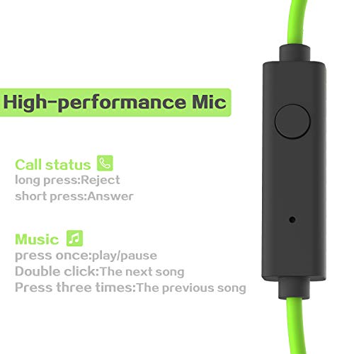 Mucro Sports Earbuds Wired Running Headphones With Microphone, Neckband In-Ear Stereo Workout Earphones Designed For Jogging Gym Headsets,Green #TOP3