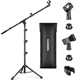CAHAYA Mic Stand Floor Adjustable - Tripod Boom Arm Microphone Stand with Carrying Bag 2 Mic Clips 3/8' to 5/8' Adapter for Singing Podcast Compatible with Blue Yeti Shure SM58 SM48 Fifine K669B