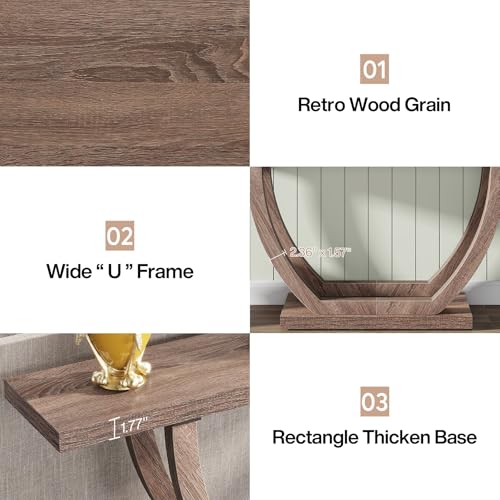 Image of Tribesigns 63-Inch Wood Console Table with Geometric Base, 2-Tier Farmhouse Sofa Table Narrow Long, Thickened Behind Couch Table with Shelves for Living Room Foyer Corridor (Dark Brown)
