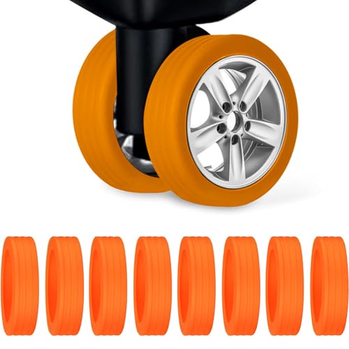 8 PCS Silicon Luggage Wheel Protector Cover for 8-Spinner Wheels Luggage Sets, Silicone Shock Absorption Wheel Cover for Trolley Bag Small/Regular Size (Regular, Orange, 8)