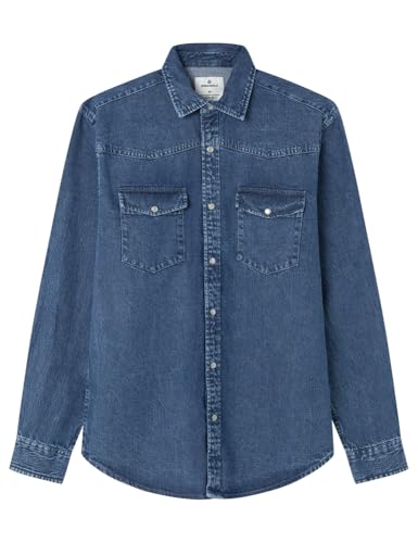 Springfield Denim Overshirt with CANESU and Frontal Pockets Camisa De Mezclilla, Azul, XL para Hombre