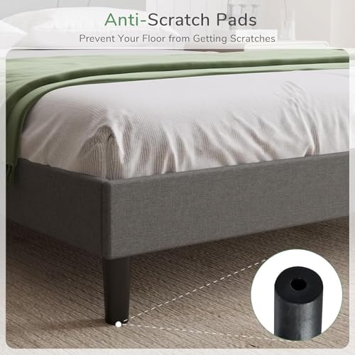Image of Wooden Modern Upholstered King Size Bed for Bedroom | Wooden Double Bed Without Storage | Platform Cot Upholstered Bed with Upholstery Fabric | Engineered Wood | 6.5 x 6 Ft | Light Grey-A