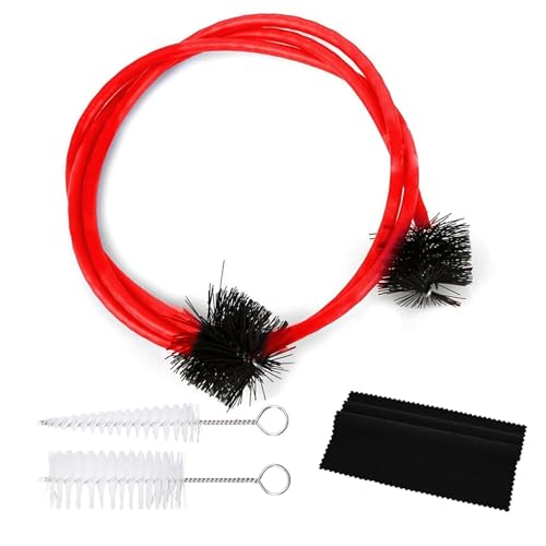Kit de Limpieza y Cuidado de Trompeta, Cepillo De Limpieza De Tubo Cepillo de Válvula Cepillo Flexible con Paño de Limpieza Para Trompeta Bombardino, Tuba, Rojo