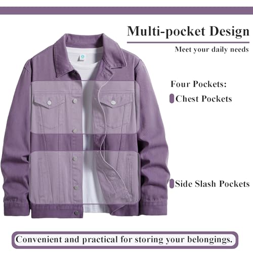 Image of Men's Denim Jacket Vintage-Inspired Jean Jacket with Multiple Pockets - Cotton Blend, Machine Washable