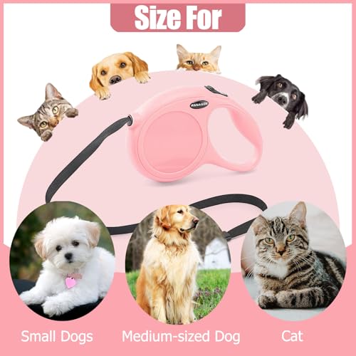 Ausziehbare Leine für Hunde,Rollleine Hundeleine 5m,Leine Hundeleine Einziehbar,Hundeleine für Hunde,Hundeleine Ausziehbar mit Griff,Dog Leash,Verhedderungsfreie Ausziehbare Hundeleine (Rosa)