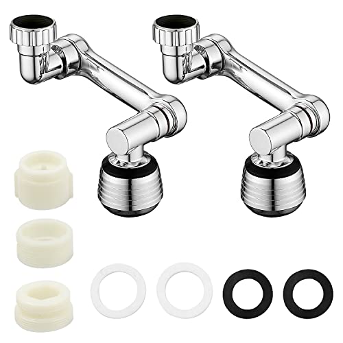 Preisvergleich Produktbild ZIOYA 2 Stk Drehbarer Multifunktionaler Verlängerungshahn 1080° Drehbarer Wasserhahn Aufsatz 2 Sprühmodi Faucet Extender mit Adapter für Wasserhahn Verlängerung, Silber