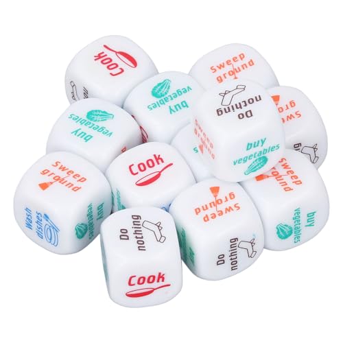 Cryfokt 12pcsDés de tâches ménagères, pour Le Couple et la Famille,Jeu d'attribution des tâches ménagères en Acrylique de 20 mm,Jeu de dés de répartition des tâches ménagères