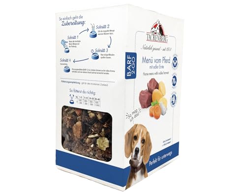 TACKENBERG Complete- Barf 2 Go- Menü vom Pferd mit Edler Ernte für Hunde, 6 x 1000 g