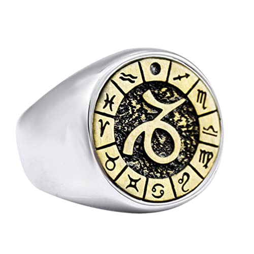 Image of Unisex 12 Constellation Zodiac Sign Signet Ring | Stainless Steel, Hip Hop Sign Signet, Horoscope Astrology Jewelry, Birthday Gift