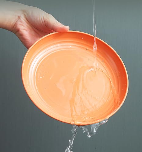 Image of Lightweight & Reusable Plates for Kitchen Salad Dessert Fruit Cakes Camping Daily Use Desserts, Dinner, Salads, Noodles, Pasta Microwave and Dishwasher Safe (20cm+23cm, Orange, Pack of 2)