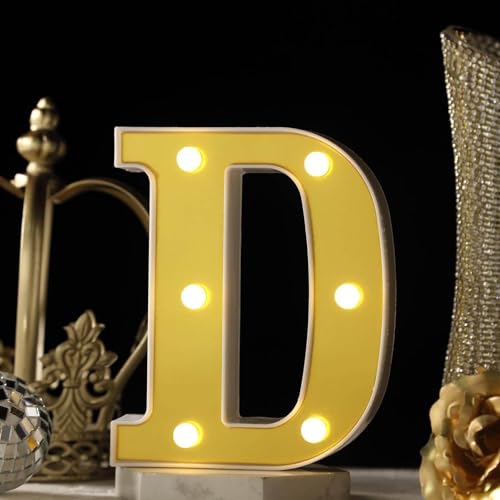 Image of Efavormart 6 inch Gold Marquee Letter D, Mirror Front Warm White LED Light Up 3D Sign, Battery Operated 72H Glow for Wedding Party & Wall Decor