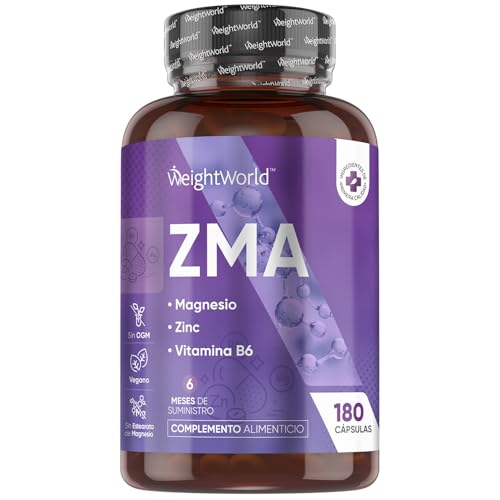 ZMA Magnesio, Zinc y Vitamina B6, 180 Cápsulas, 6 Meses de Suministro, 1 Cápsula al Día - Suplemento Deportivo Complex, Apto para Veganos, Sin Estearato de Magnesio ni OGM