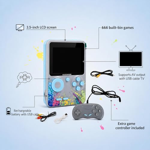 Image of Video Game for Kids 500 in 1 Retro Game Box with 3 in Display ,Handheld Game Box with TV Output Can Play On TV, Games Like Contra, Tank Etc (Multicolour) (G5 with Remote)