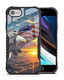 WAXAII American Flag Eagle Design Compatible with iPhone SE 2022/3rd/2020/2rd, iPhone 6/7/8 Case Cute Non-Slip Waterproof and Shock-Absorbing Soft TPU Lack Frame with Acrylic Back Panel