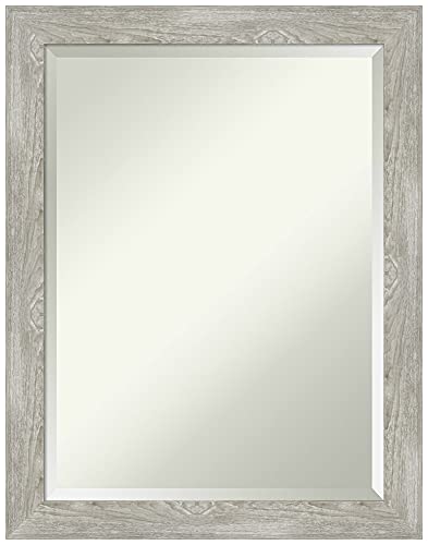 Amanti Art Grey Bathroom Mirror for Over Sink, 28x22 Dove Greywash Narrow Rectangle Vanity Mirror, Medium Country Rustic Frame, Hangs Horizonally and Vertically, Bathroom Wall Decor, Beveled Edge