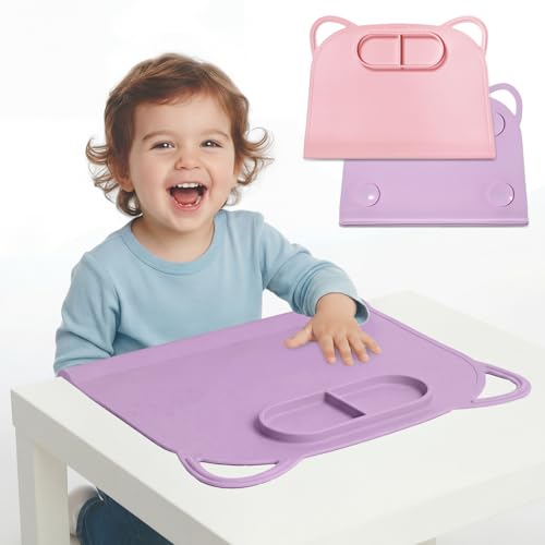 Domensi Silicone Suction Placemats for Baby Toddlers, Pink Purple, 2 Pack
