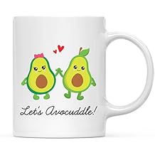 Andaz Press Valentines Day Funny 11oz. His Her Couples Coffee Mug Gift, Lets Avocuddle!, Avocado Graphic, 1-Pack, Valentines Mug