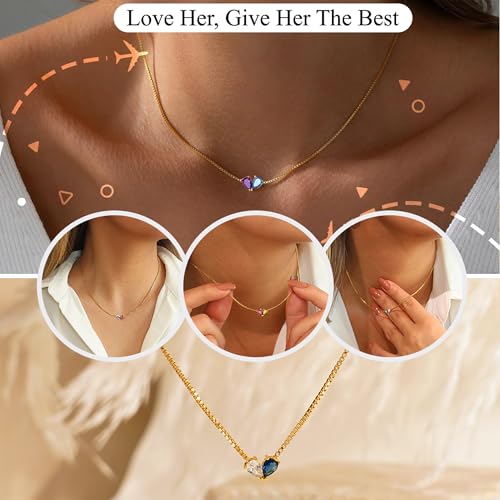 Birthstone Necklace for Women Dainty Gold Necklace with 2 Birthstone Christmas Stocking Stuffers Teen Girl Gifts Trendy Stuff Birthday Gift Moms 2025 Graduation Gift Adjustable Anniversary Jewelry for Daughter Girlfriend Friend