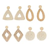 Gatuida 4 Pares de Pendientes Diseño Delicado y Elegante para Mujer Geométricos de Ratán Material Sintético Perfectos Vida Diaria y Ocasiones Obsequios