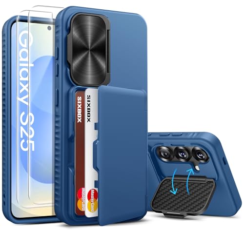 Image of for Samsung Galaxy S25 Case Wallet, Built-in Stand with [2 Pack] Screen Protector & Card Holder & Camera Cover, Shockproof Rugged Protective Phone Cover Case for Samsung S25 6.2 inch 2025, Blue