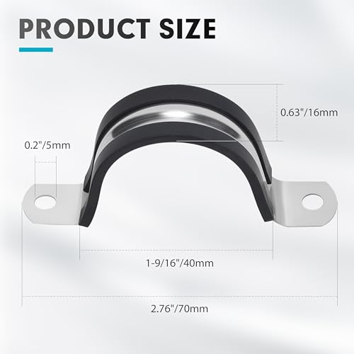 Image of 1-9 /16 Inch 10 PCS 2 Holes Rubber Cushioned U Bracket Clamp, Reinforced Rigid Pipe Strap, Stainless Steel Conduit Straps Cable Clamp (40 mm) by Tavonuxt