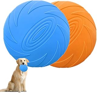Vordpe Pack of 2 Dog Frisbee, Rubber Dog Disc, Interactive Outdoor Toy for Small Dogs, Dog Training, Throwing, Catching, Playing, 5.9 Inches (Blue & Orange)