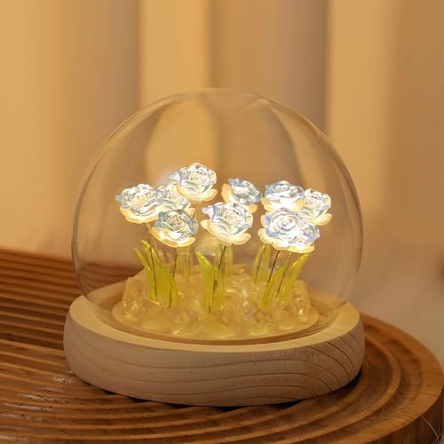 Danolt Luce Notturna Forever Rose, Lampada LED a Forma di Rosa Blu per Ragazze e Donne, Graziosa Decorazione per la Camera