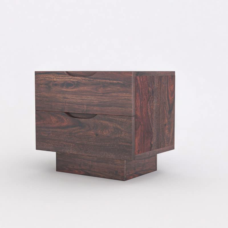 Image of Solid Wood Sheesham Sofa Side Table with 2 Drawer - Walnut Finish